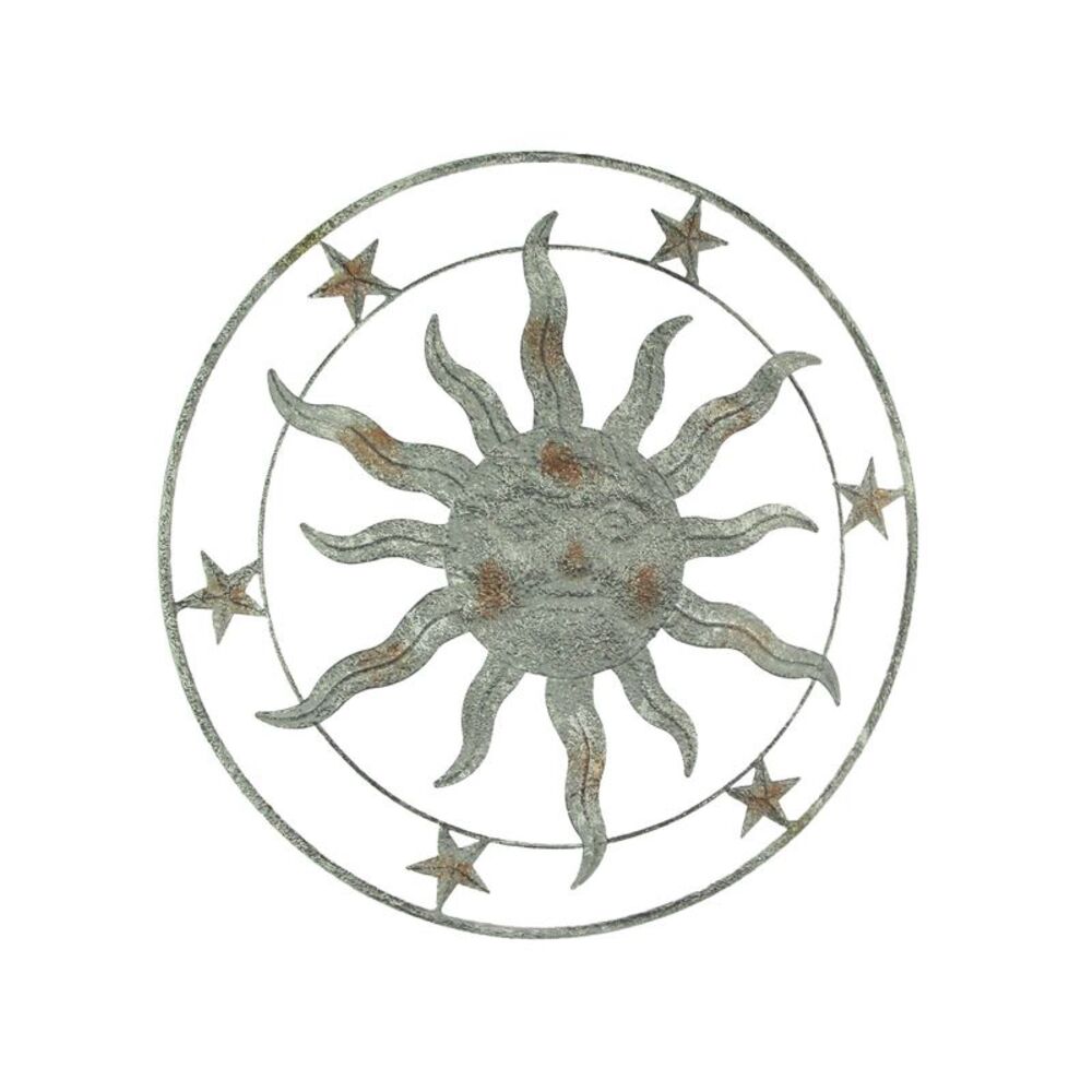 21.5 Inch Diameter Weathered Gray Finish Sun Face Wall Hanging